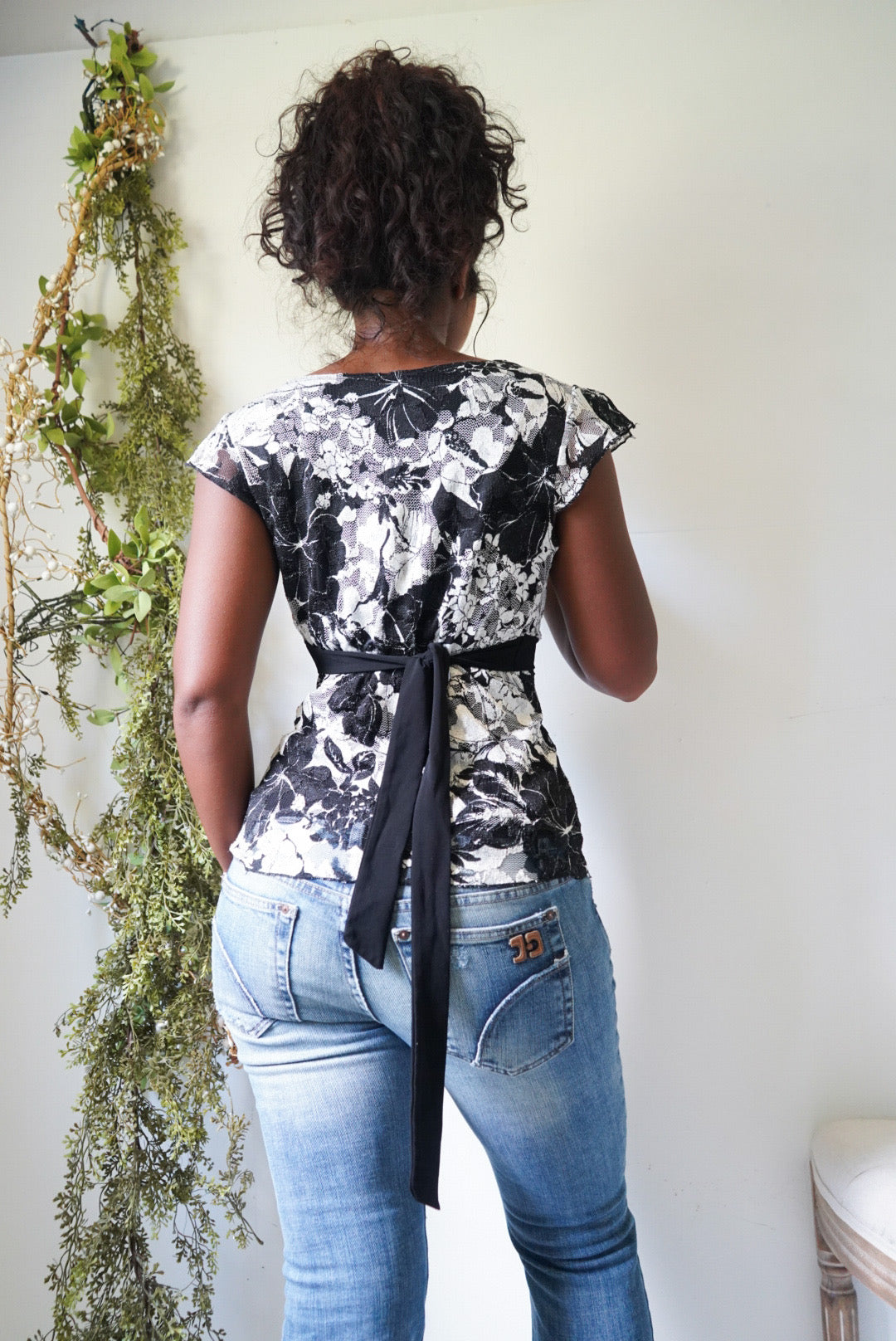 Y2K Monochrome Lace Tie Back Top