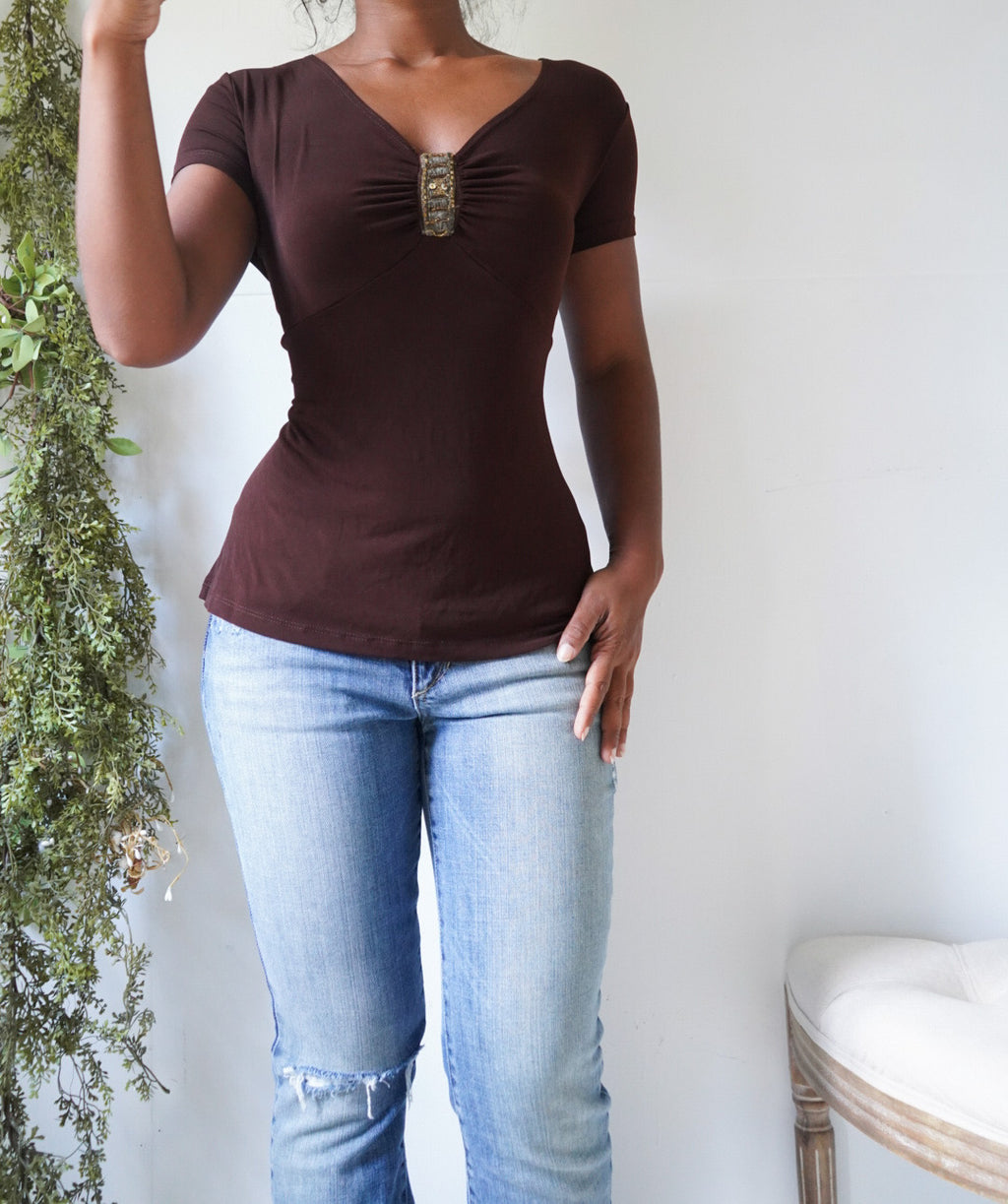 Y2K Staple Brown Boho Tee