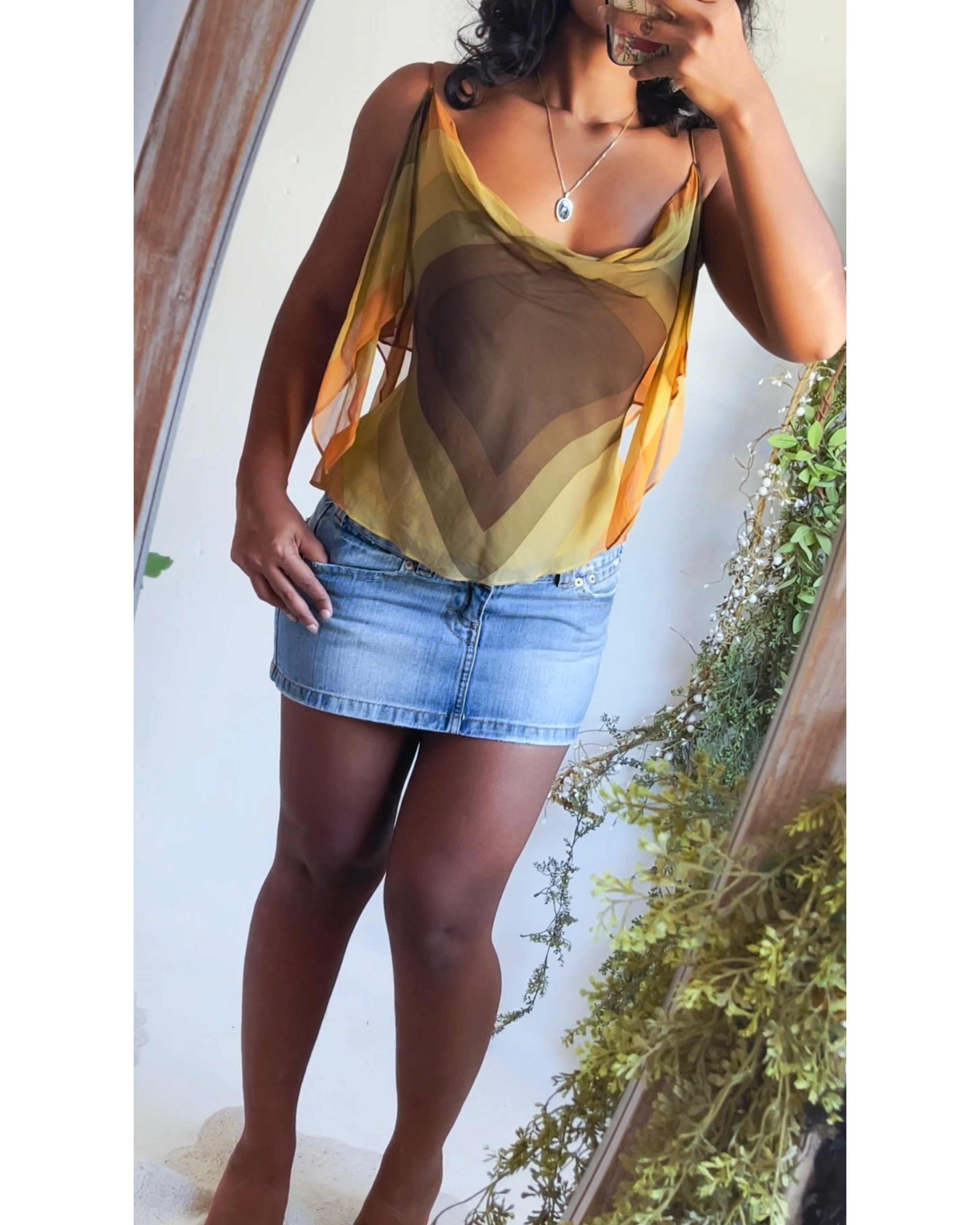 Silk Abstract Flyaway Sleeve Blouse