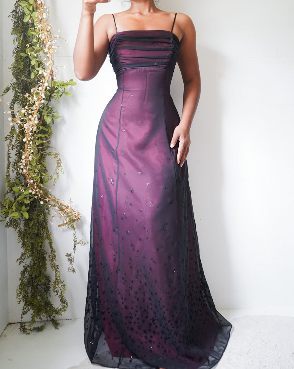 Vintage Y2K Berry Black Layered Star Gown