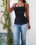 Y2K Black Milkmaid Ruched Halter Top