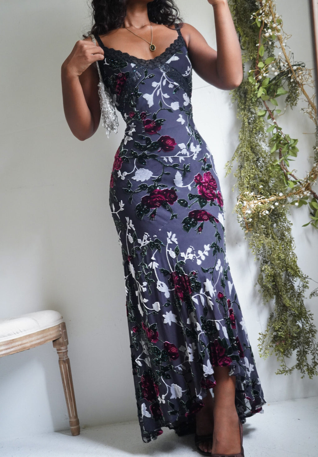 Rare Y2K Burnout Silk Blend Floral Dress