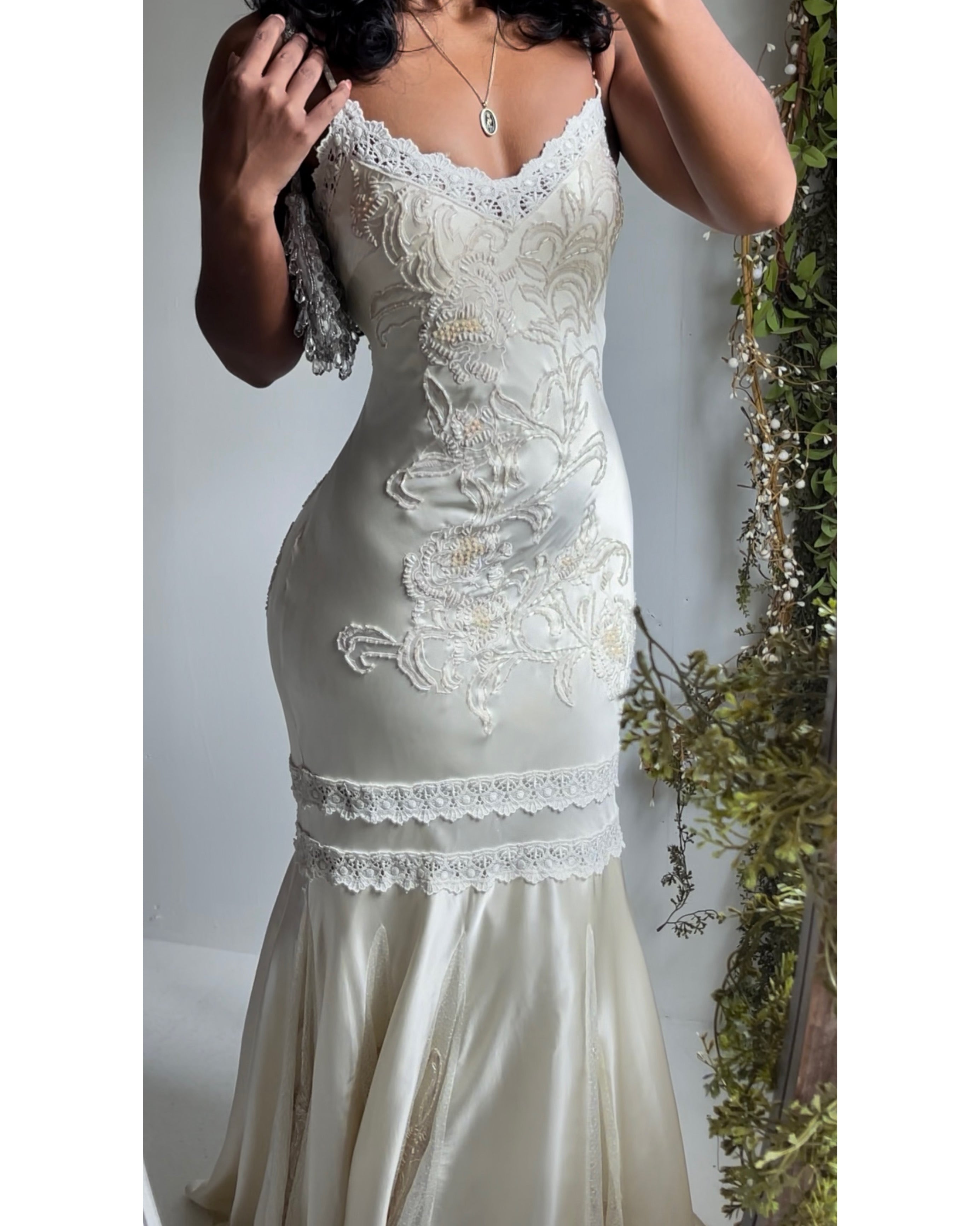 Rare Vintage Sue Wong Ivory Beaded Silk Gown