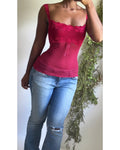 Y2K Cherry Red Mesh Coquette Cami