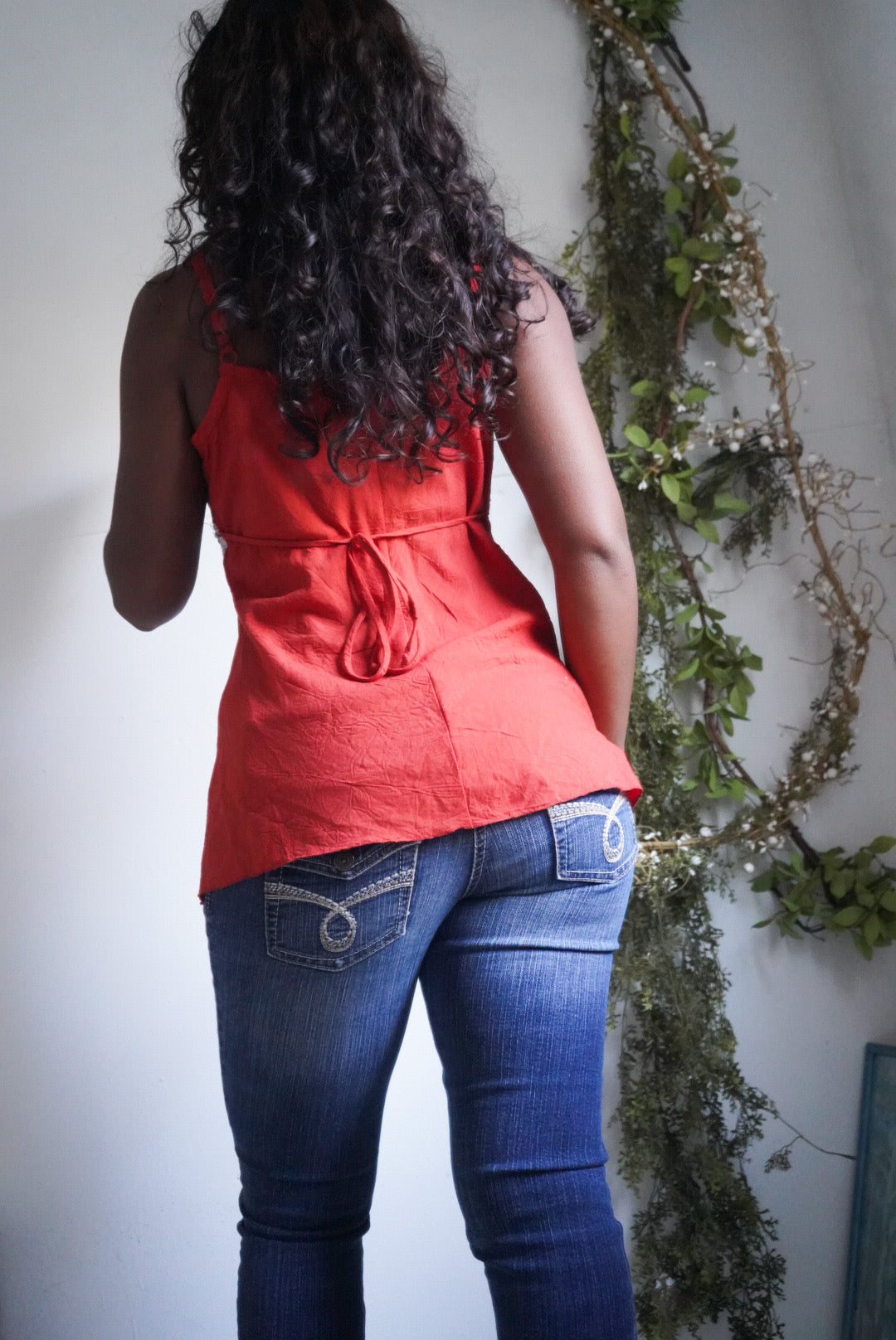Y2K Burnt Orange Textured Milkmaid Top