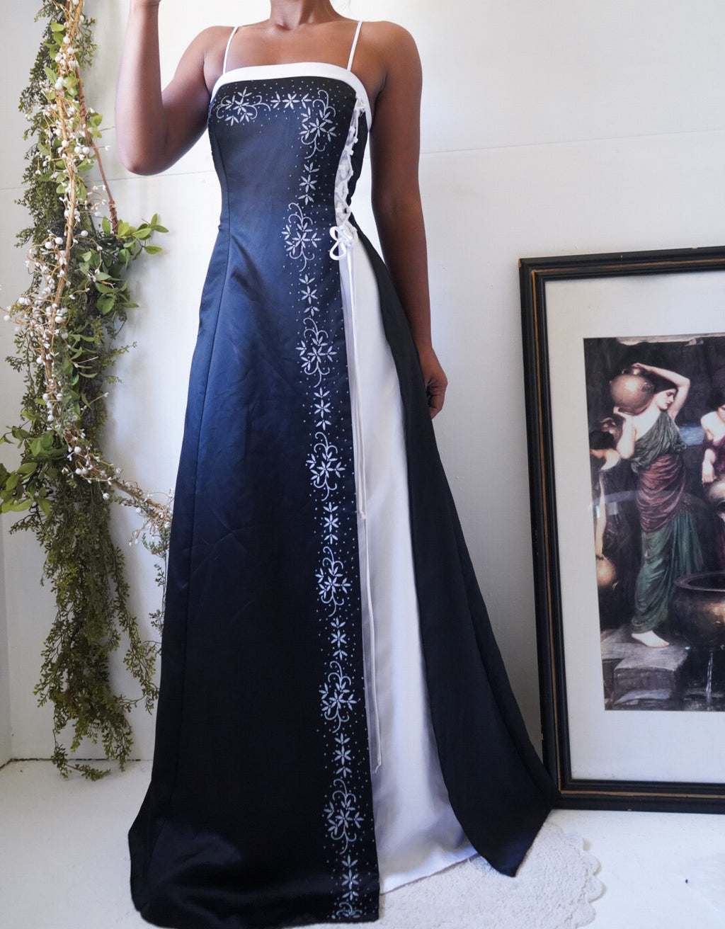 Vintage Y2K Lace Up Detail Monochrome Gown