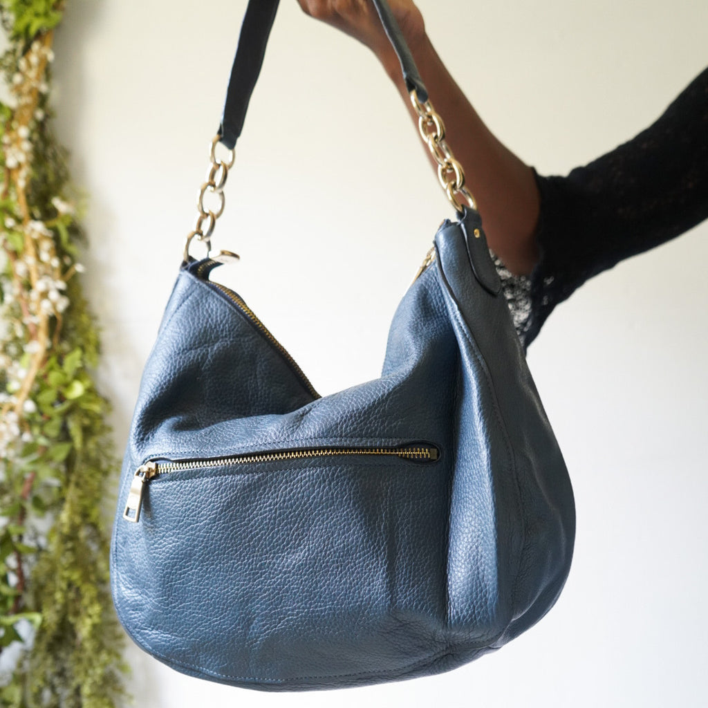 Coach Dusty Teal/Blue Pebbled Leather Hobo Bag