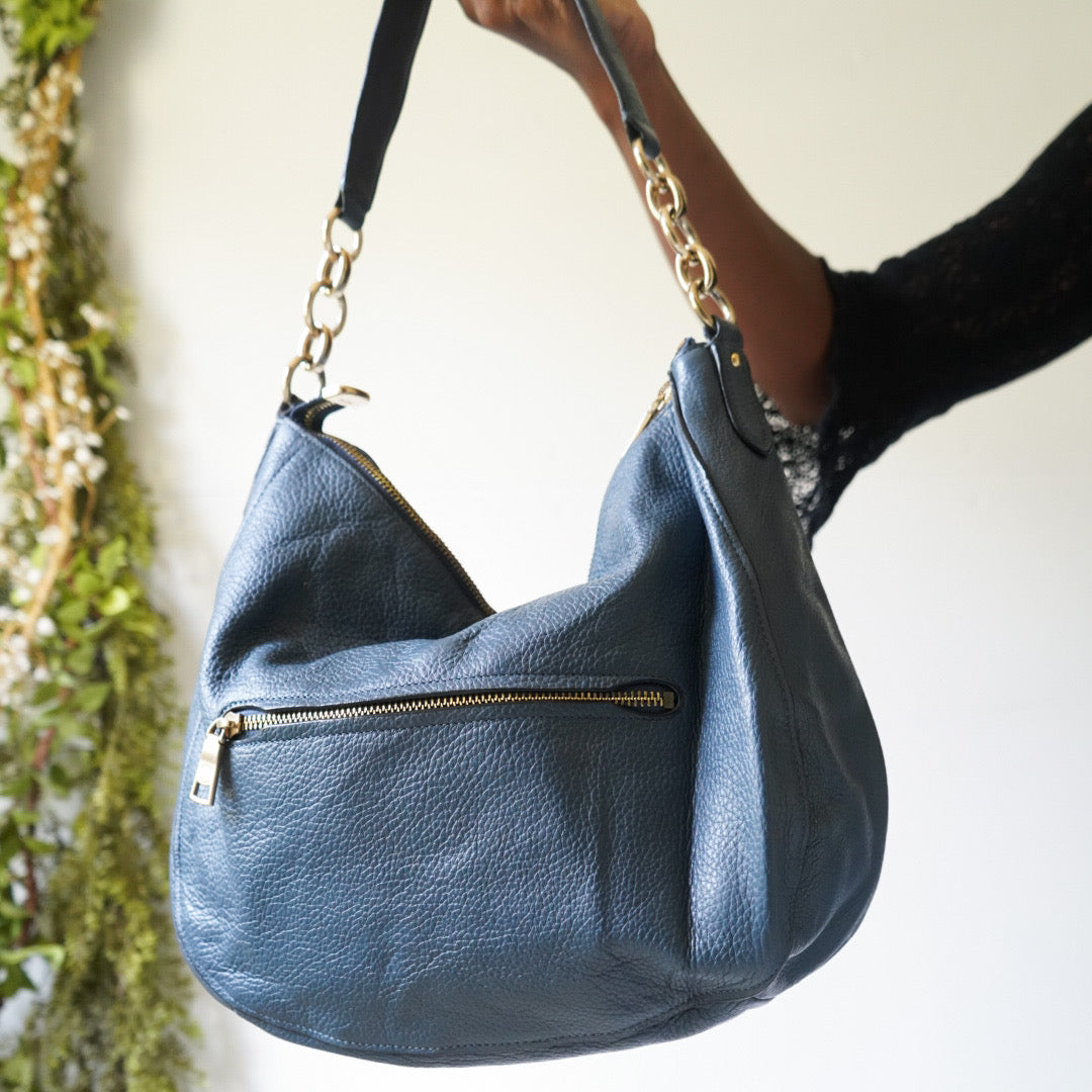 Coach Dusty Teal/Blue Pebbled Leather Hobo Bag