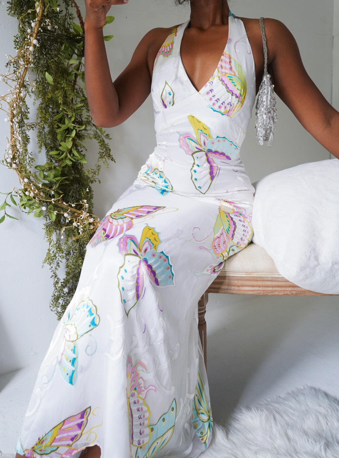 Rare Y2K White Butterfly Halter Gown Rare Y2K White Butterfly Halter Gown