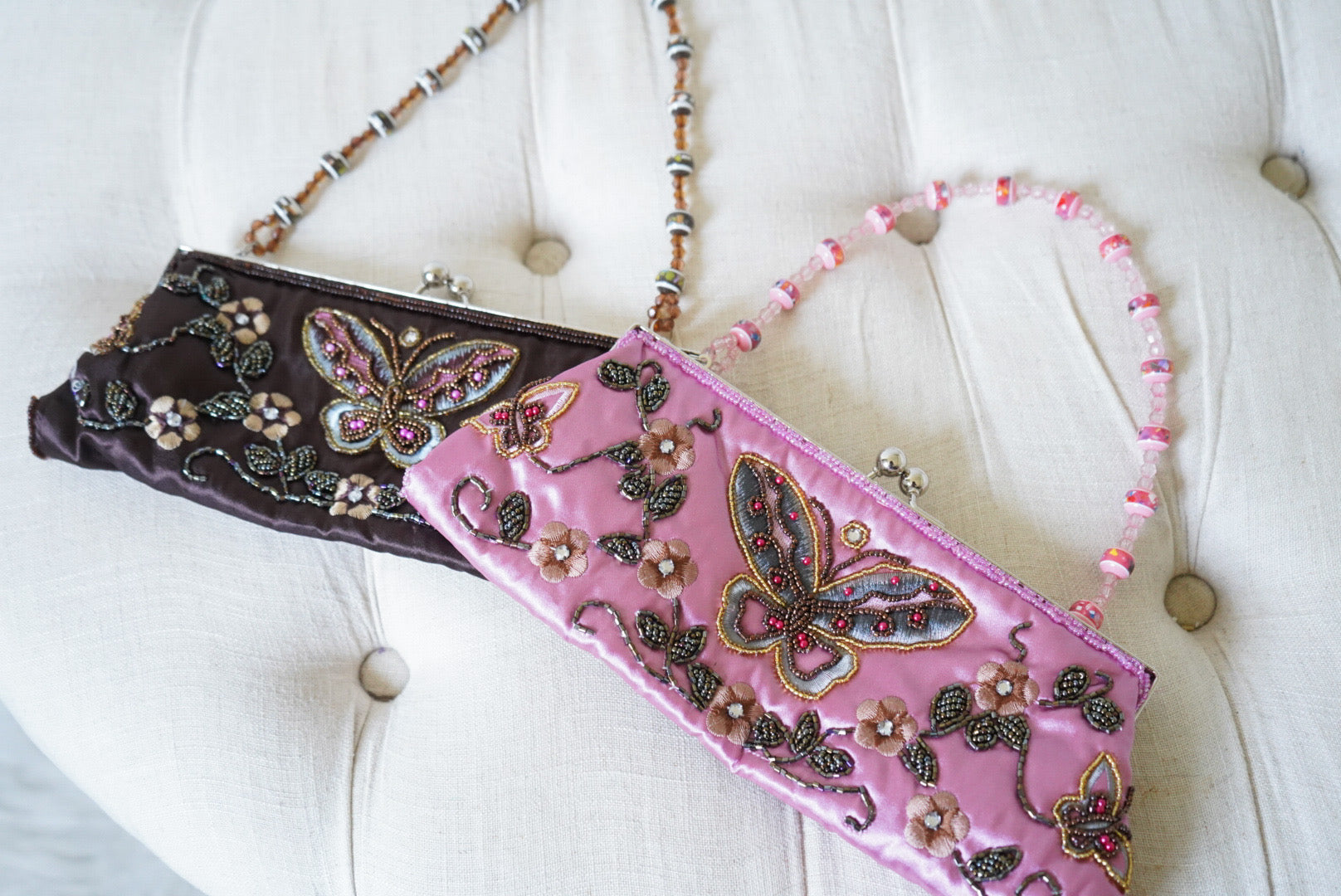 Rare Y2K Chocolate Satin Beaded Butterfly Purse
