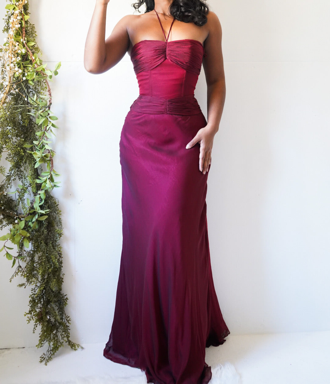 Iridescent Crimson Silk Corset Gown