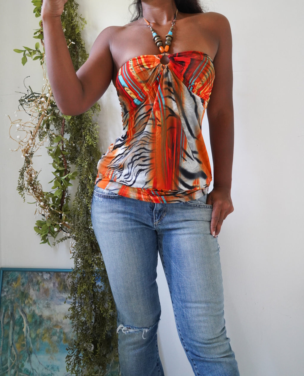Y2K Bright Animal Print Halter Top
