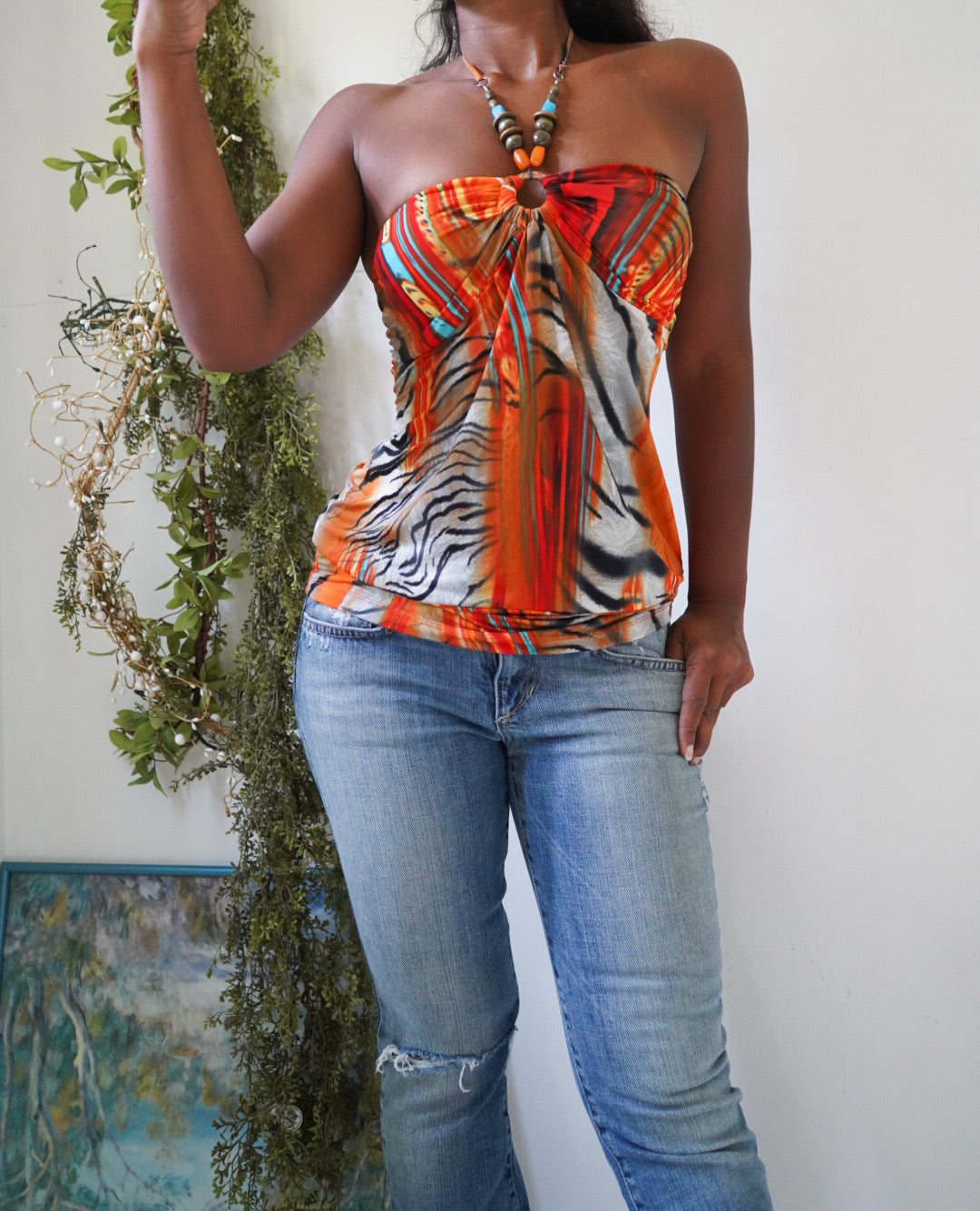 Y2K Bright Animal Print Halter Top