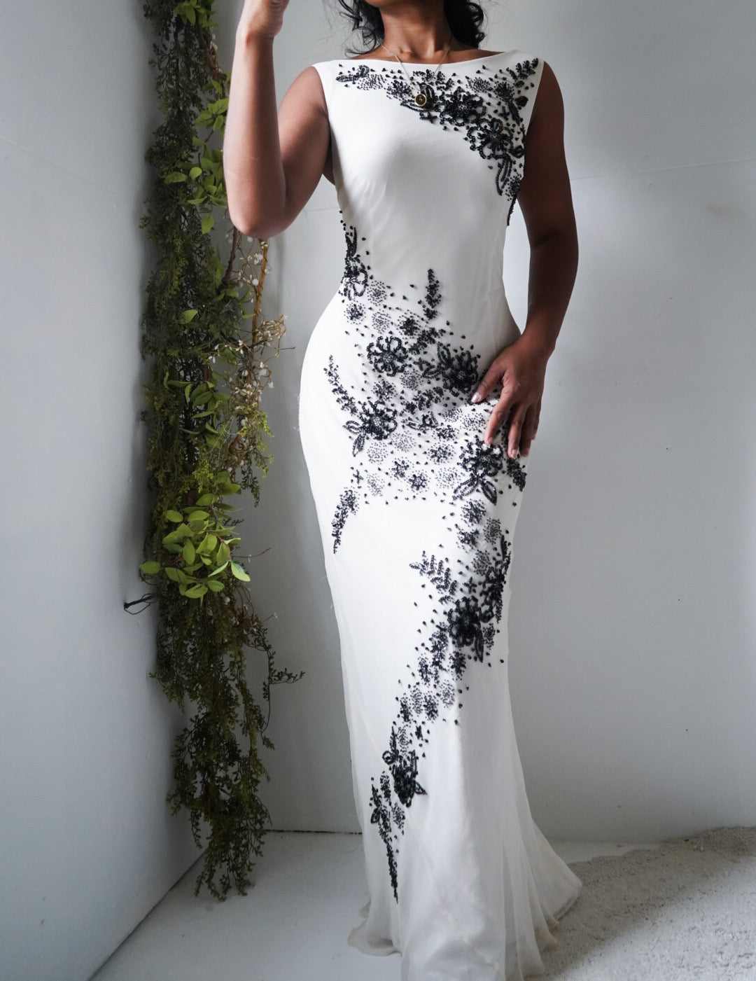 Vintage Y2K Contrast Beaded Silk Gown
