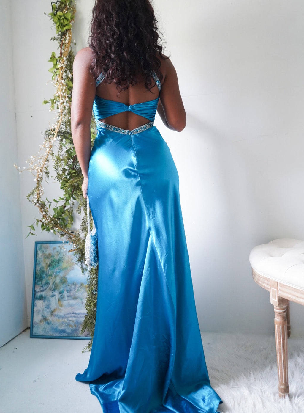 Y2K Teal Satin Mermaid Gown