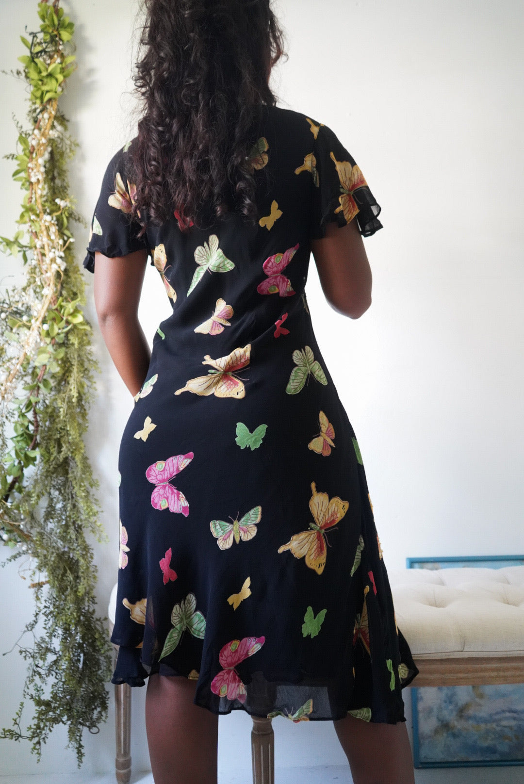 Vintage Butterfly Black Midi Dress