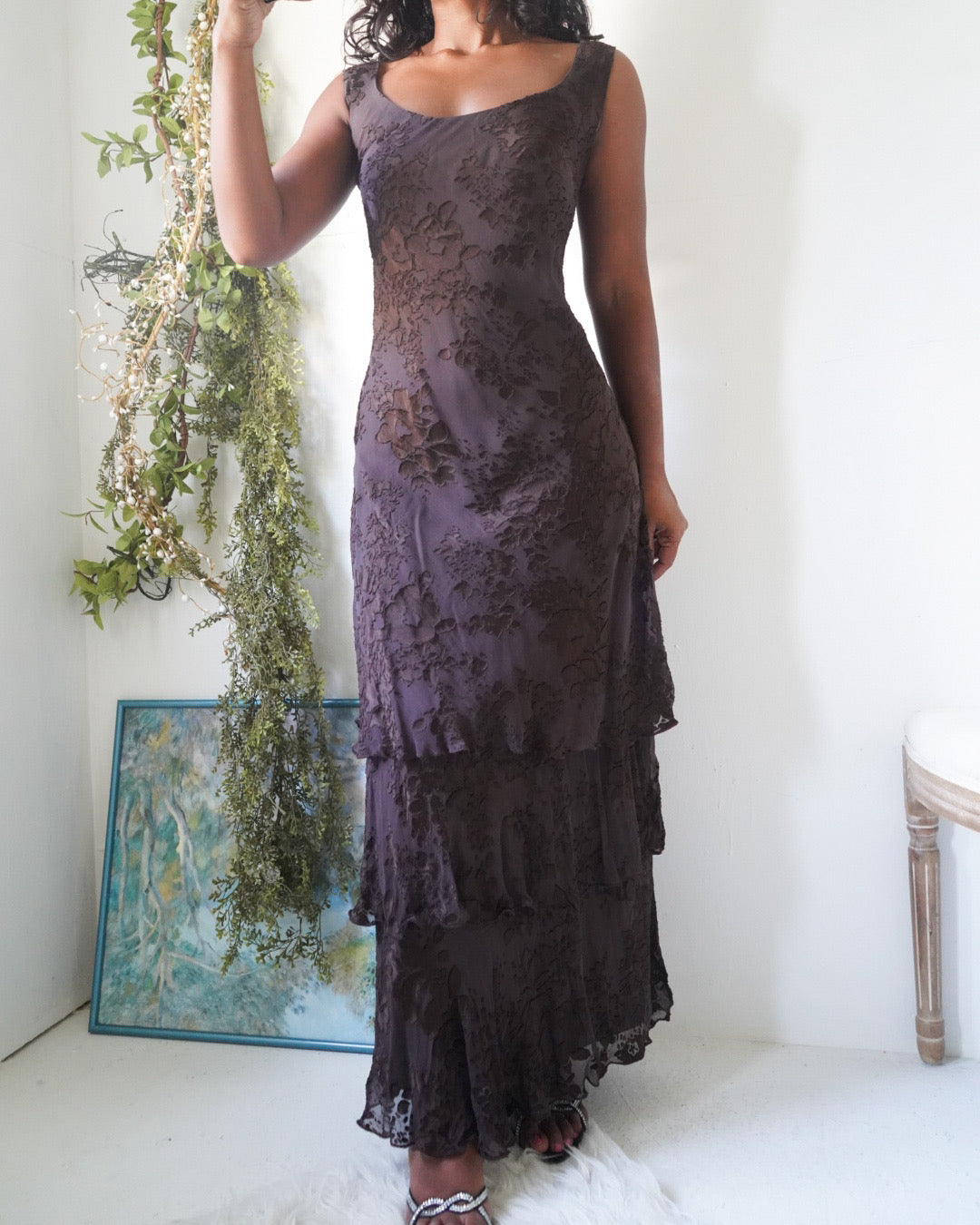 Y2K Chocolate Silk Devore Dress
