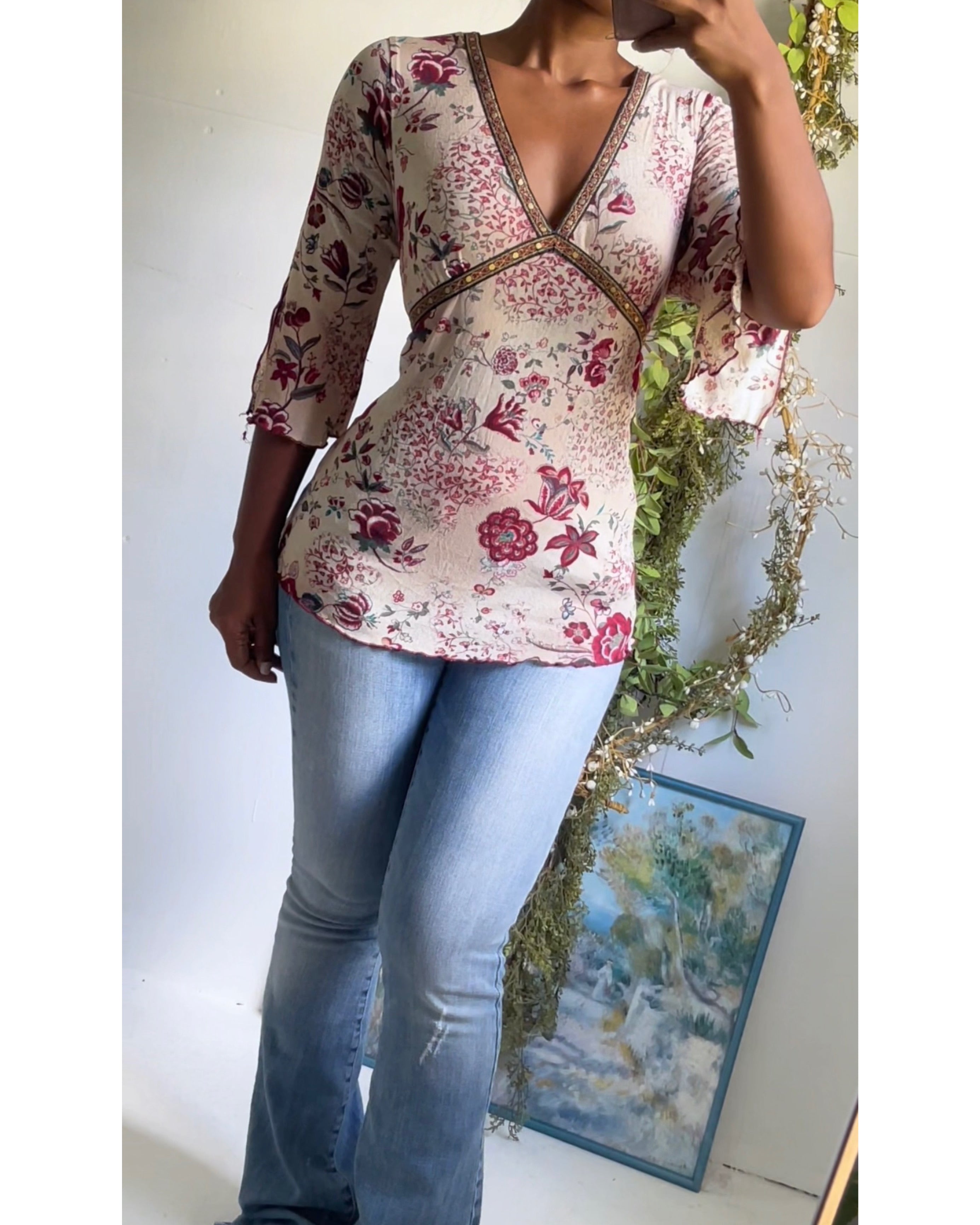 Y2K Micromesh Boho Printed Tie Back Top