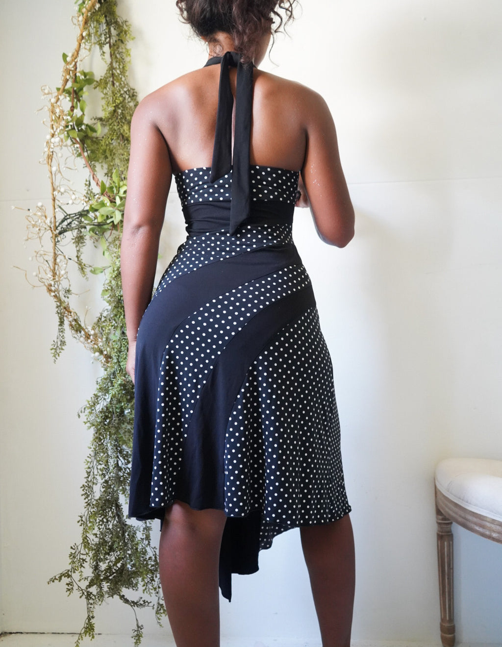 Y2K Monochrome Polka Dot Halter Dress