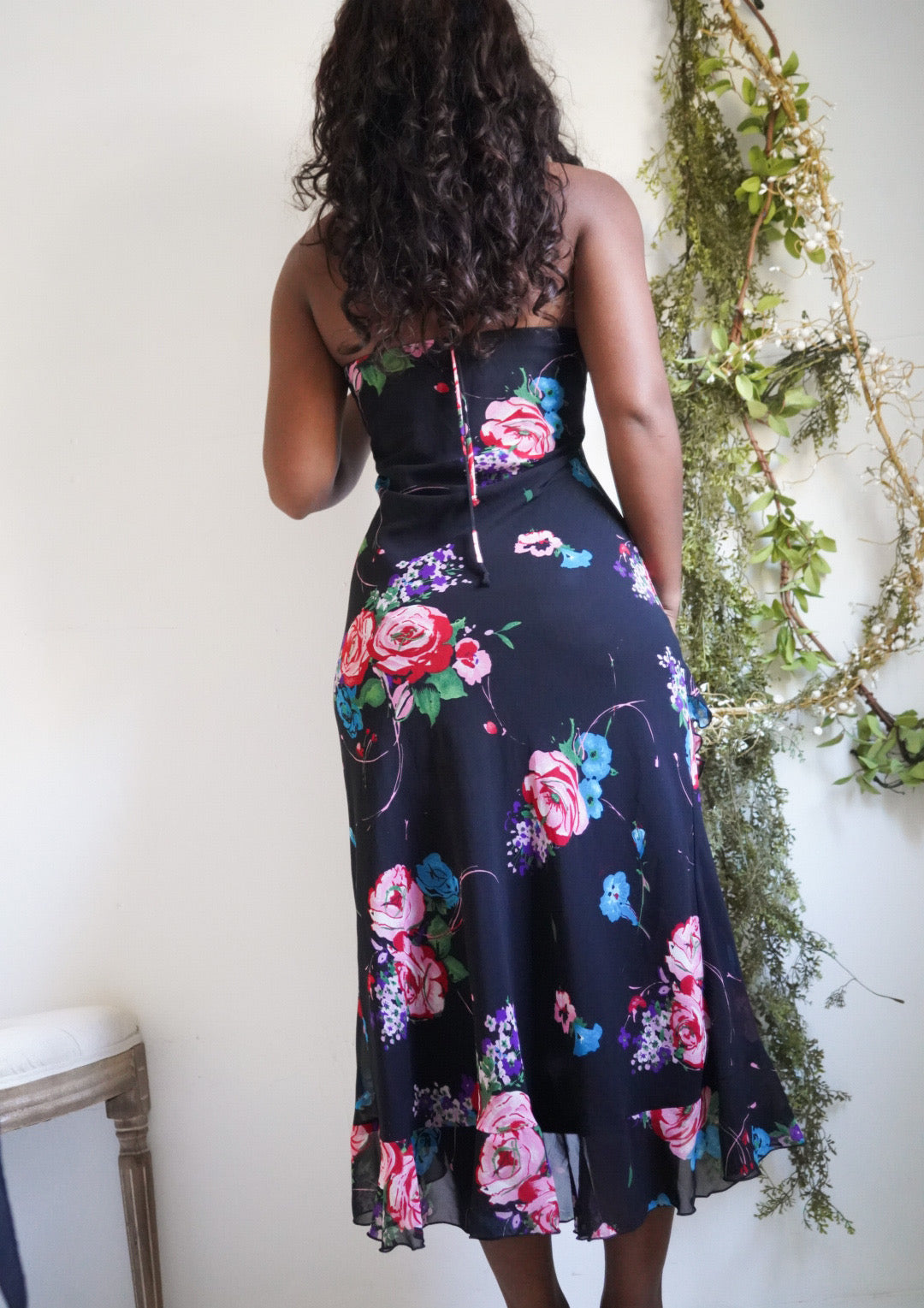 Y2K Floral Ruffle Hem Halter Dress