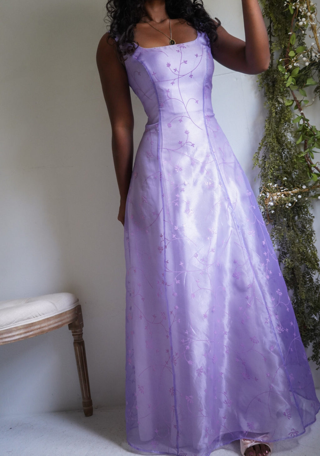 Y2K Lavender Organza Burnout Gown