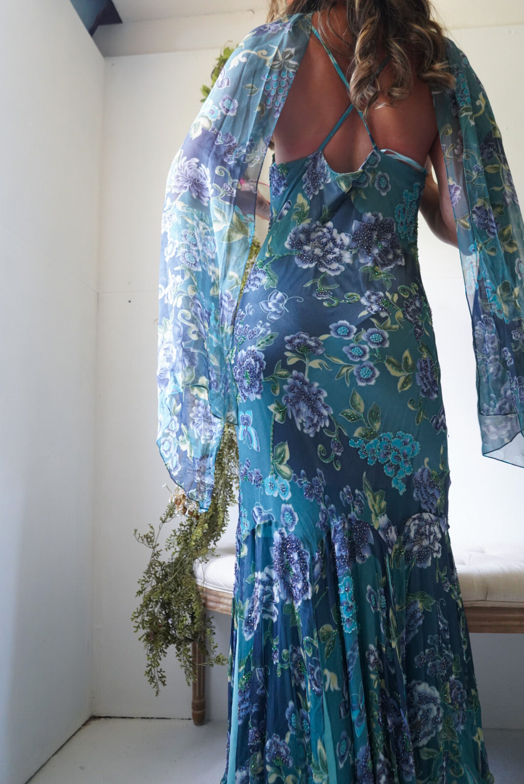 Rare y2k silk beaded maxi dress