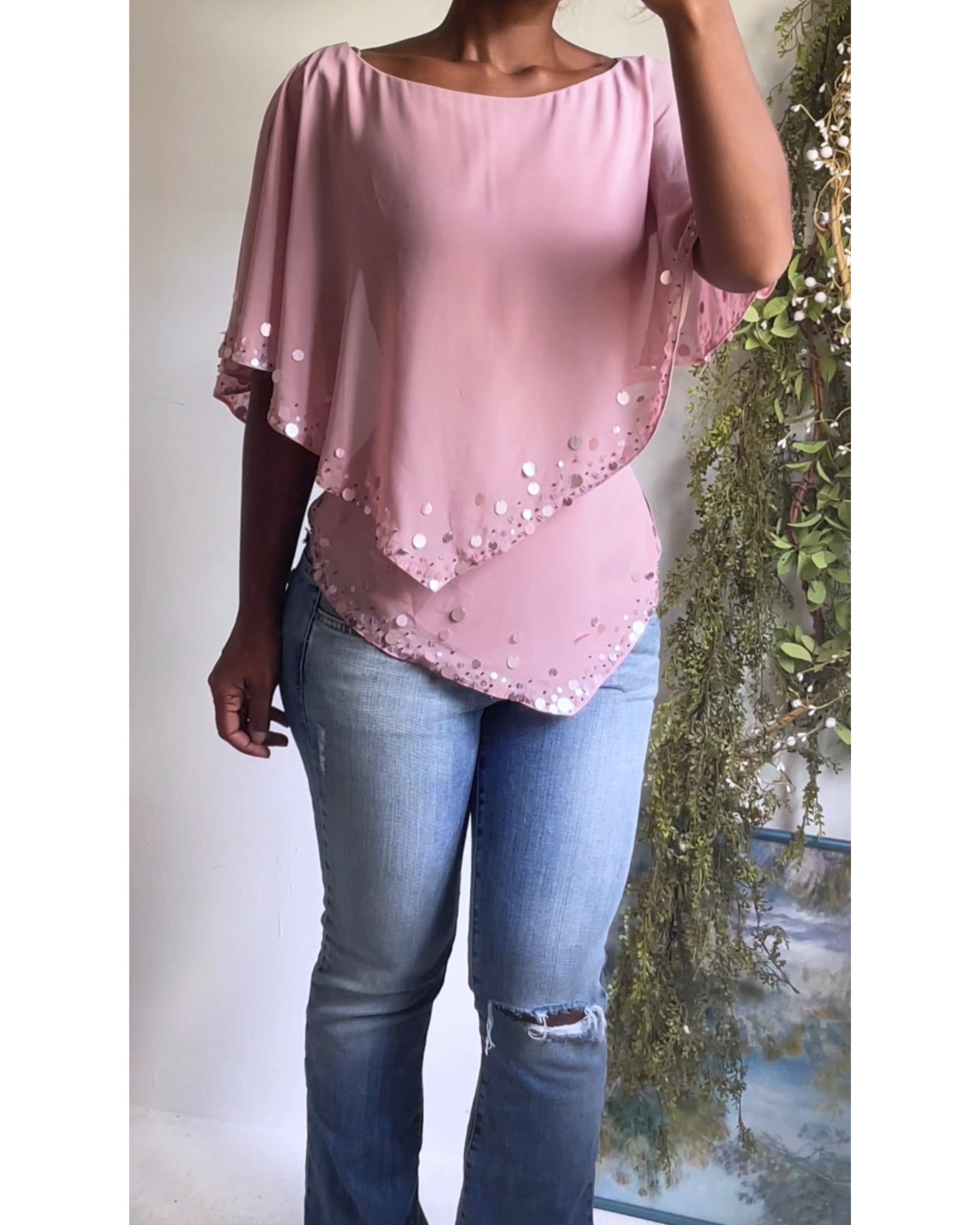 Rare Y2K Blush Pink Sequin Trim Top