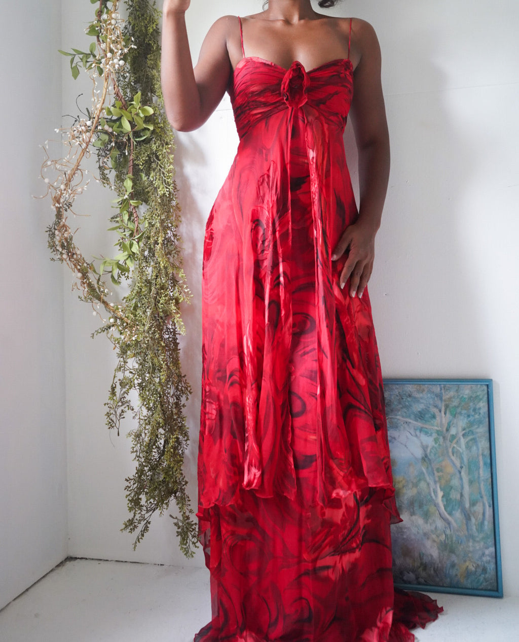 Y2K Burnout Silk Rose Gown