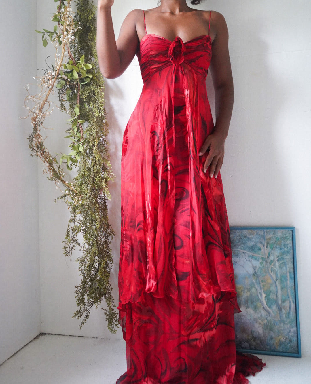 Y2K Burnout Silk Rose Gown
