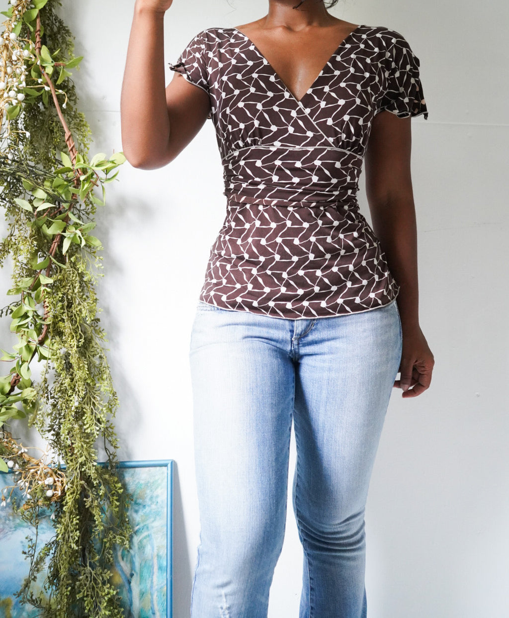 Y2K Crossover Neckline Boho Knit Top