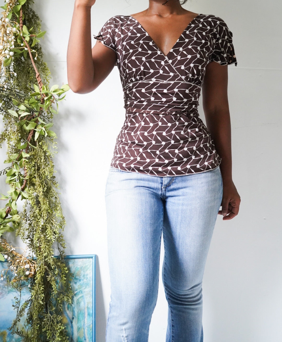 Y2K Crossover Neckline Boho Knit Top