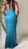 Vintage Early 2000’s Turquoise Beaded Gown (S)