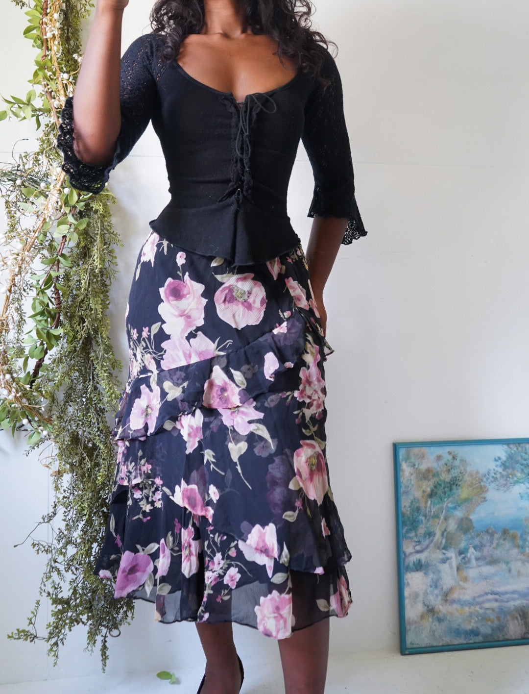 Vintage Y2K Silk Romantic Floral Ralph Lauren Skirt