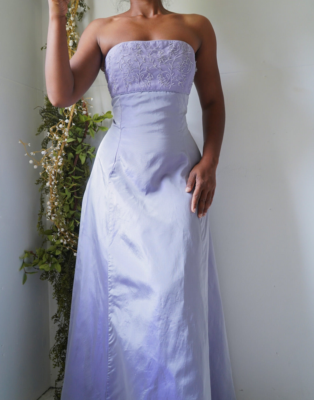 Vintage Y2K Iridescent Lilac Strapless Gown