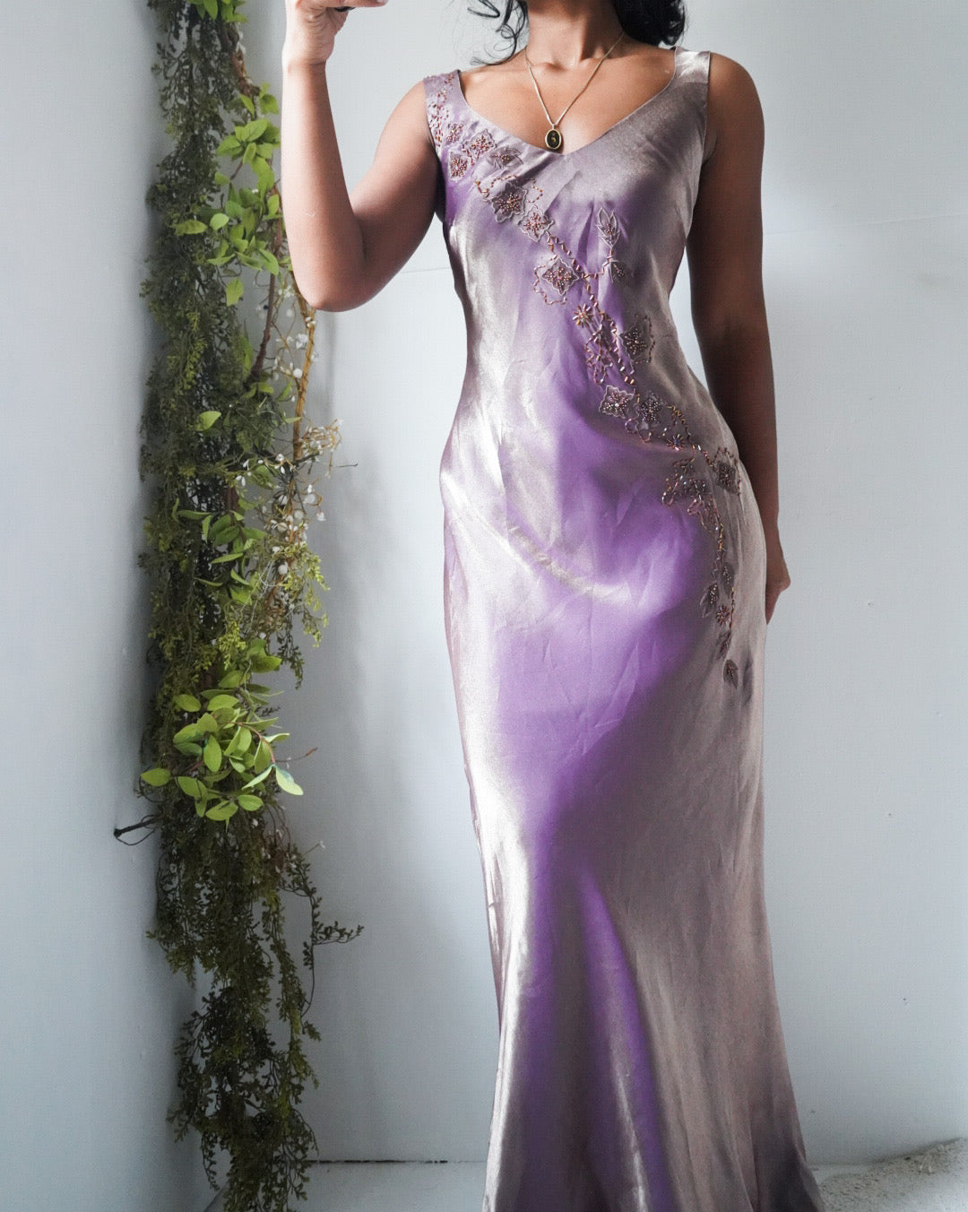 Y2K Lilac/Gold Iridescent Beaded Gown