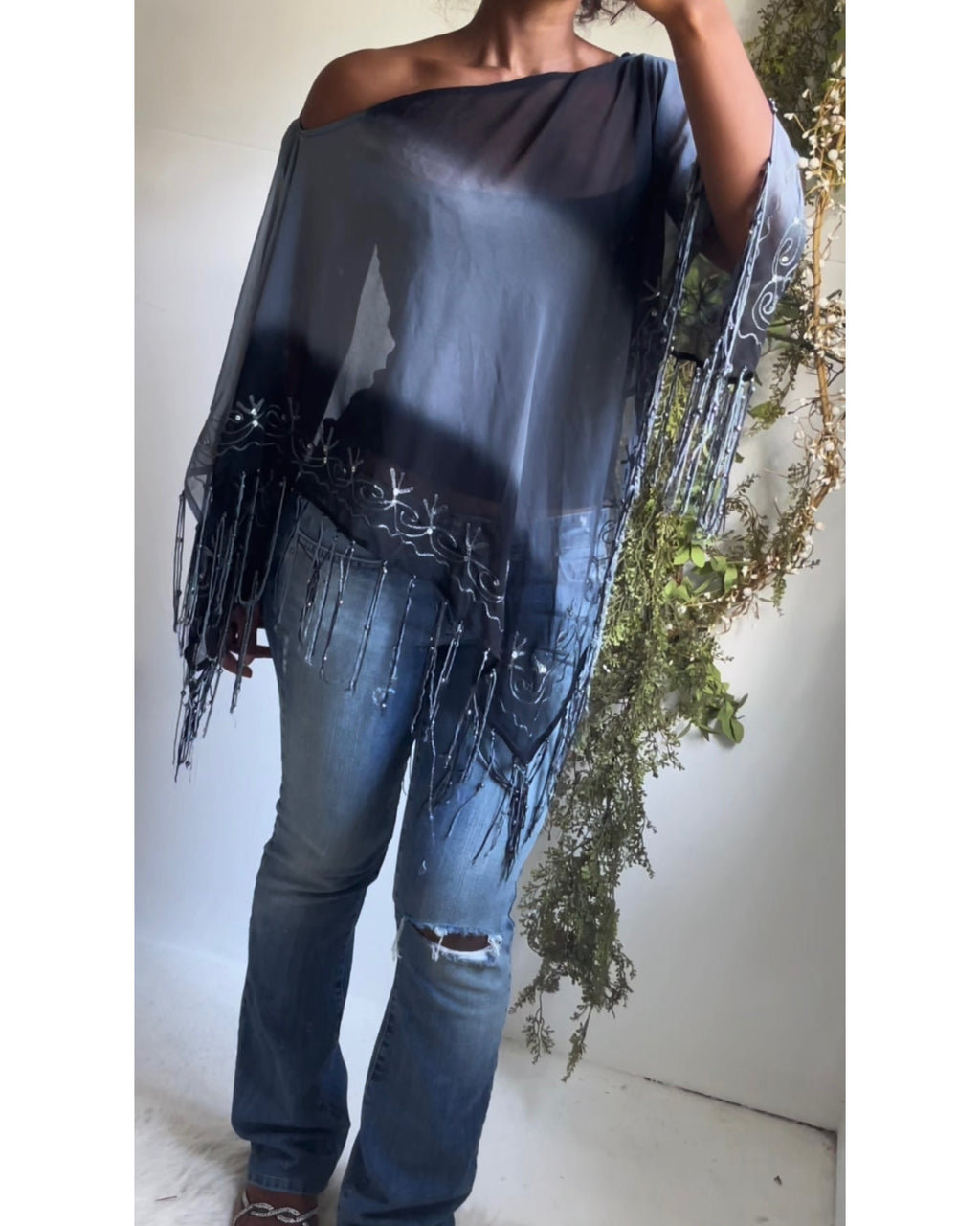Y2K Ombre Fringe Poncho