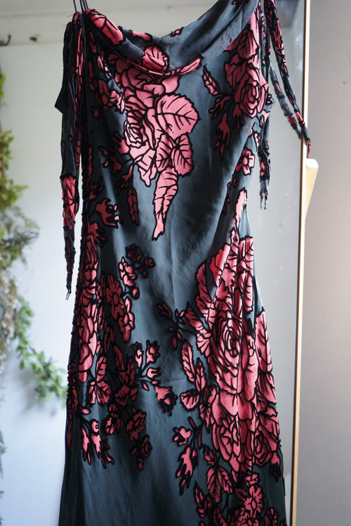 Rare Y2K Burnout Rose Silk Midi Dress