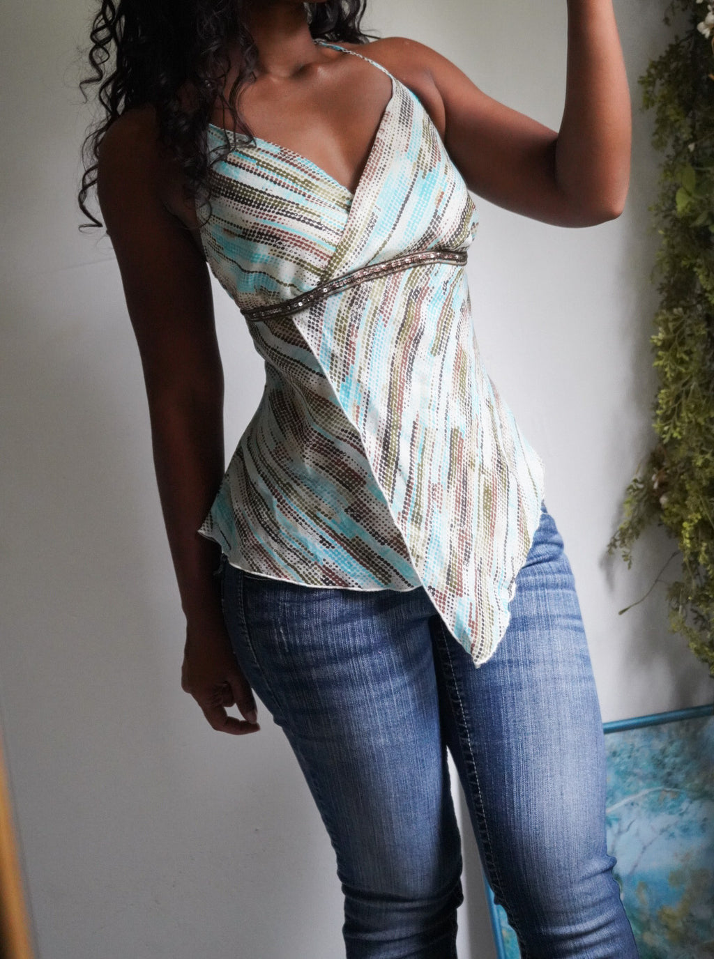 Y2K Boho Crossover Halter Cami