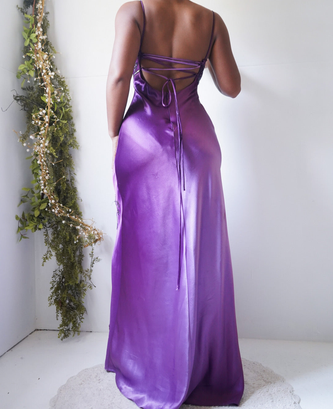 Rare Vintage Y2K Ombre Purple Beaded Satin Gown