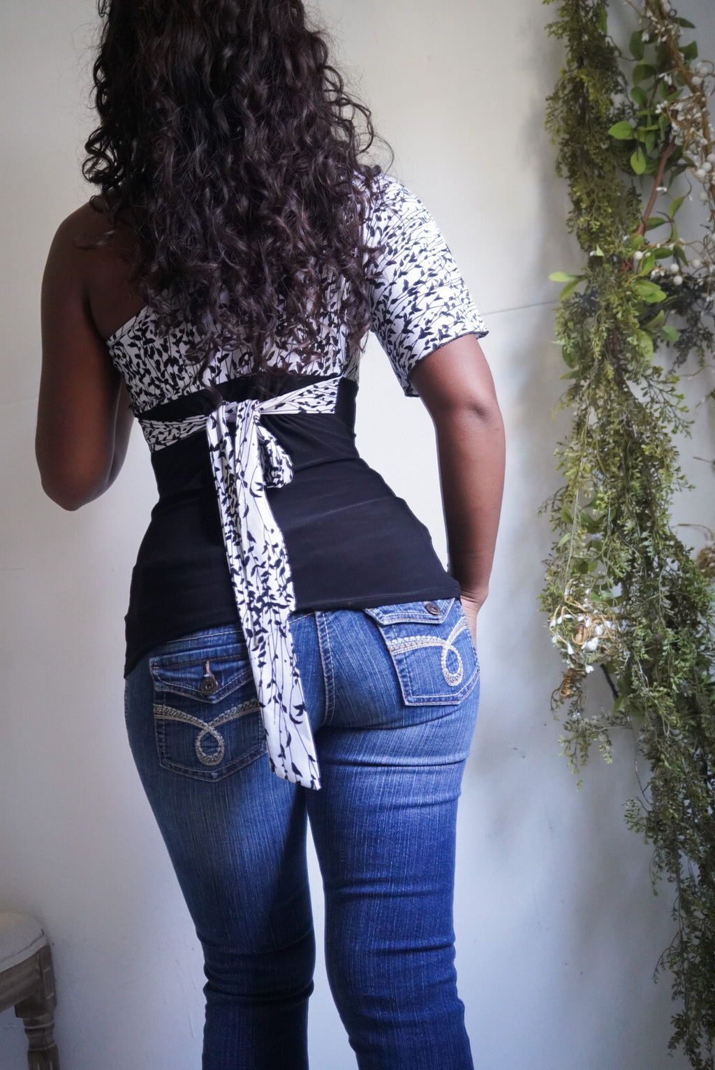 Y2K Monochrome Tie Back One Shoulder Top