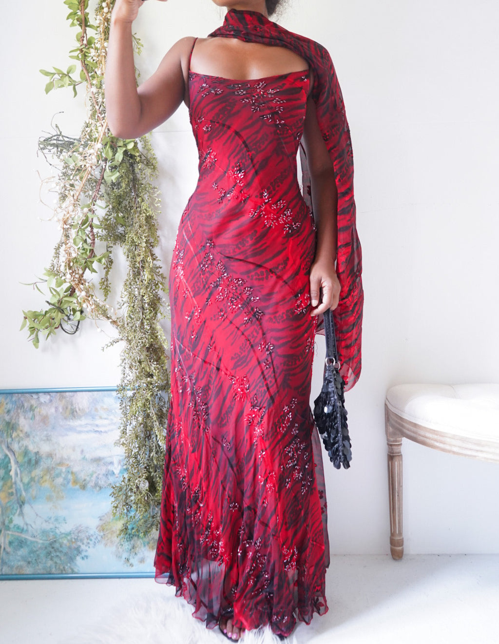 Rare Y2K Beaded Devore Silk Animal Print Gown