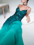 Rare Vintage Gradient Teal Silk Gown
