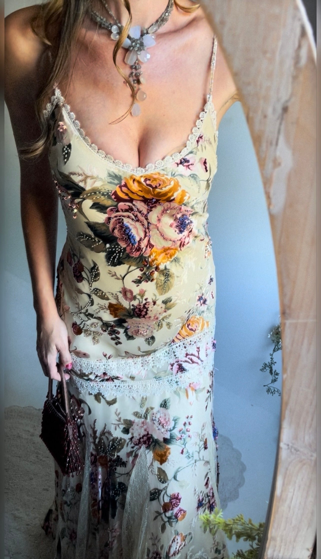 Y2k Beaded Romantic Floral Lace Sue Wong RARE