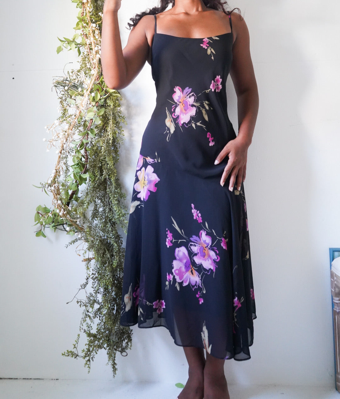 Y2K Staple Pink Floral Black Slip Dress