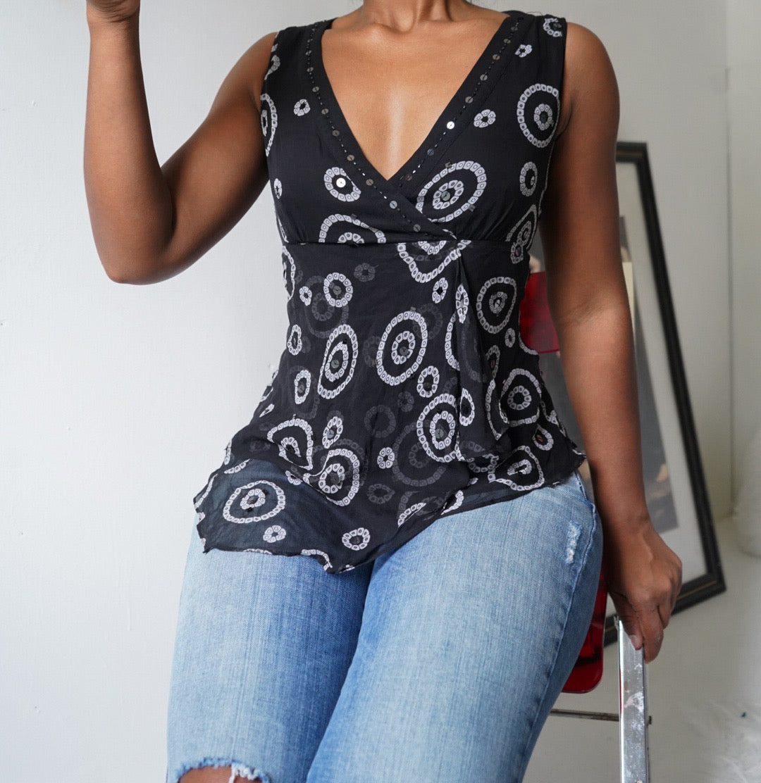 Vintage Y2K Silk Monochrome Top
