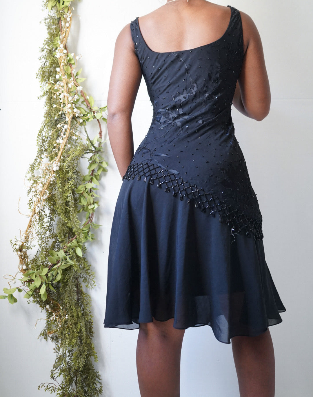 Y2K Black Burnout Bead Detail Mini Dress