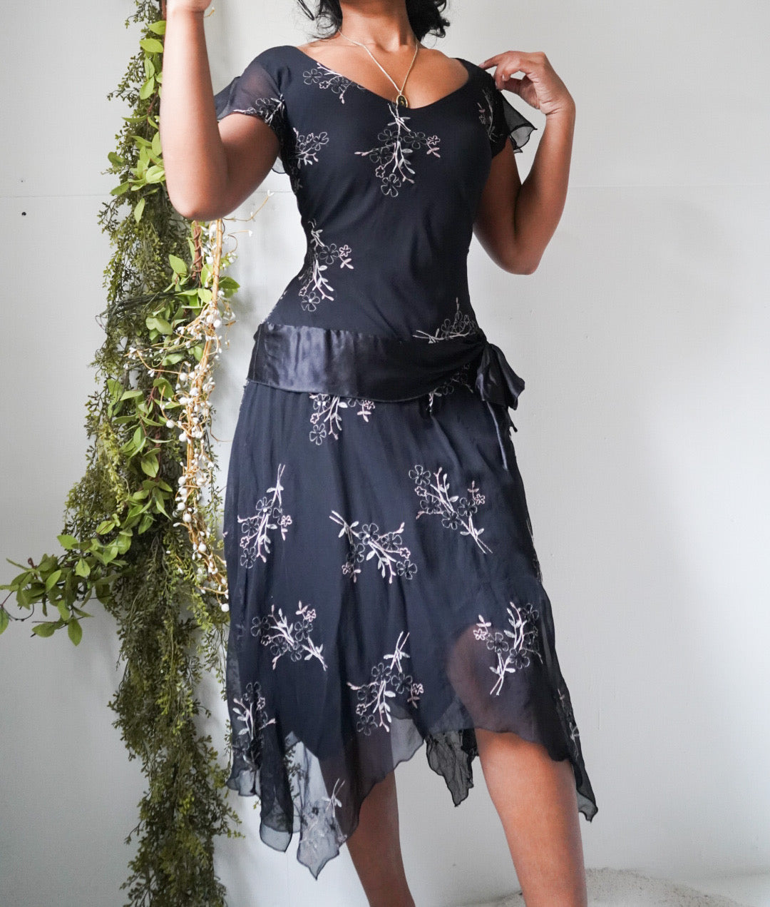 Black Embroidered Silk Fairy Dress