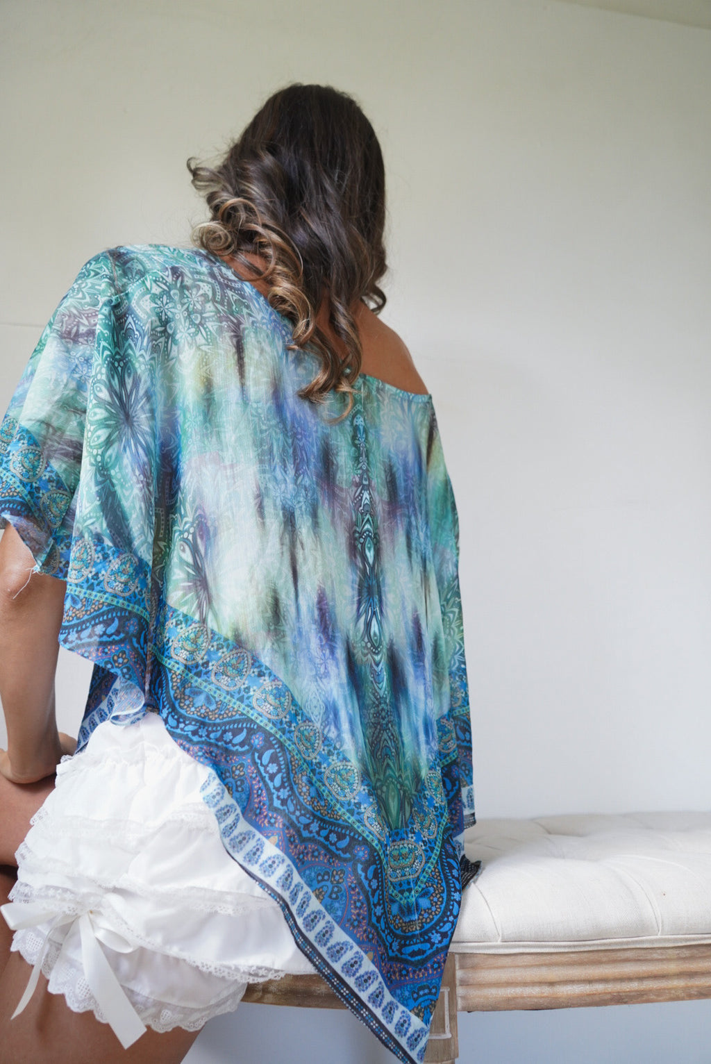 Y2K Boho Tie Dye Paisley Poncho