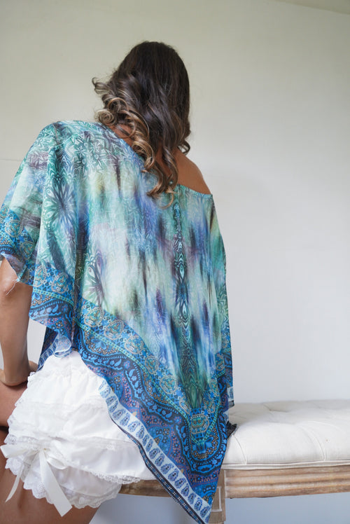 Y2K Boho Tie Dye Paisley Poncho