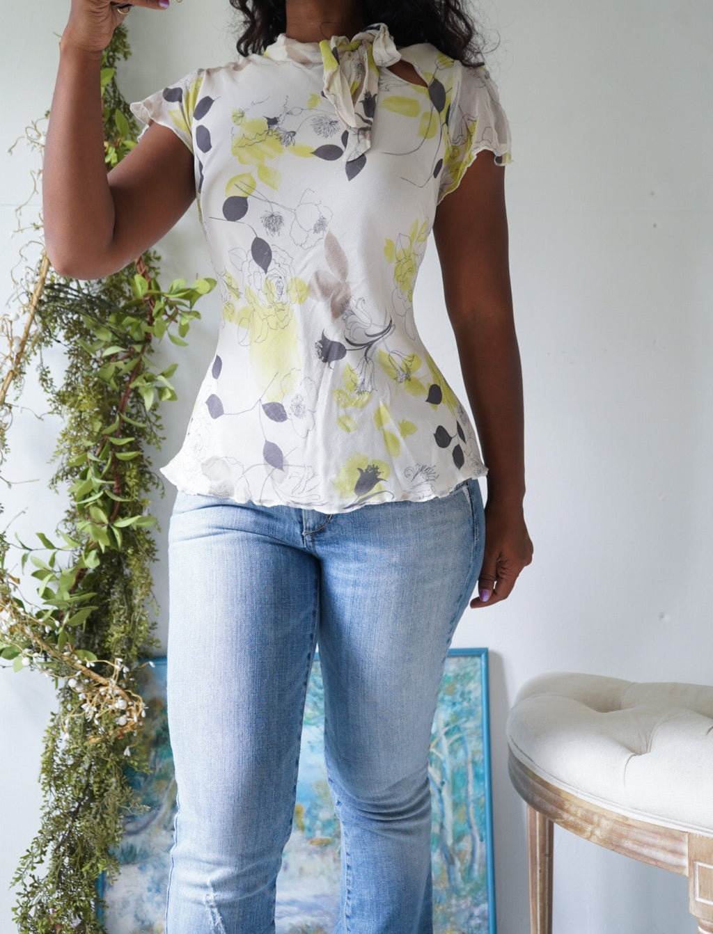 Y2K Silk Tie Neck Blouse